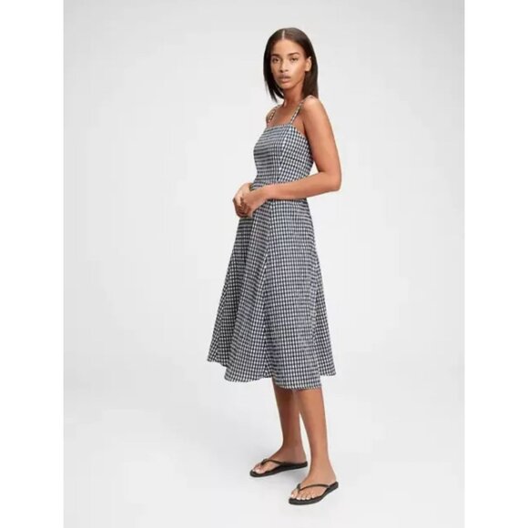 Gap Fit & Flare Squareneck Midi Dress in Yellow Gingham 4 Petite - Picture 5 of 8